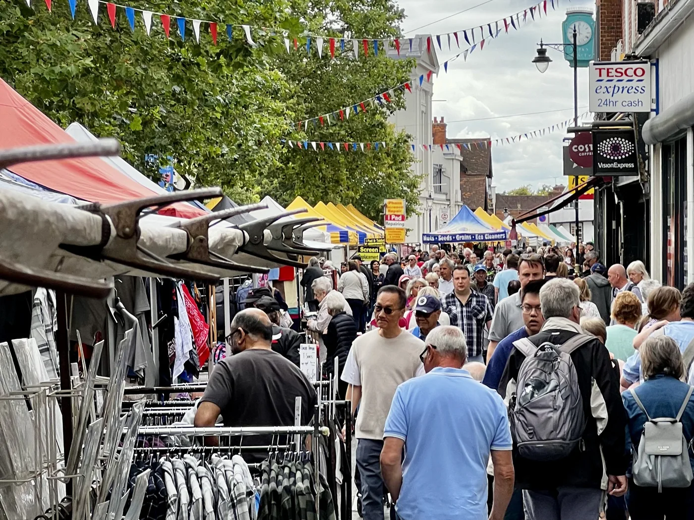 Market day on St Peter's Street, St Albans, where the Charter Market runs every Wednesday and Saturday